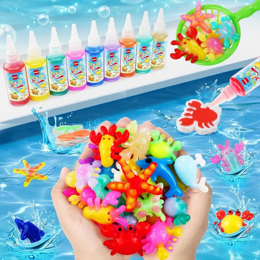 Kiditos Magic Water Elf Toy Kit – Squishies for Kids, 20 Gels & 10 Molds, Magic Gel Water Pets Sensory DIY Craft Kit, Party Favors & Summer Gifts for Kids Ages 3+