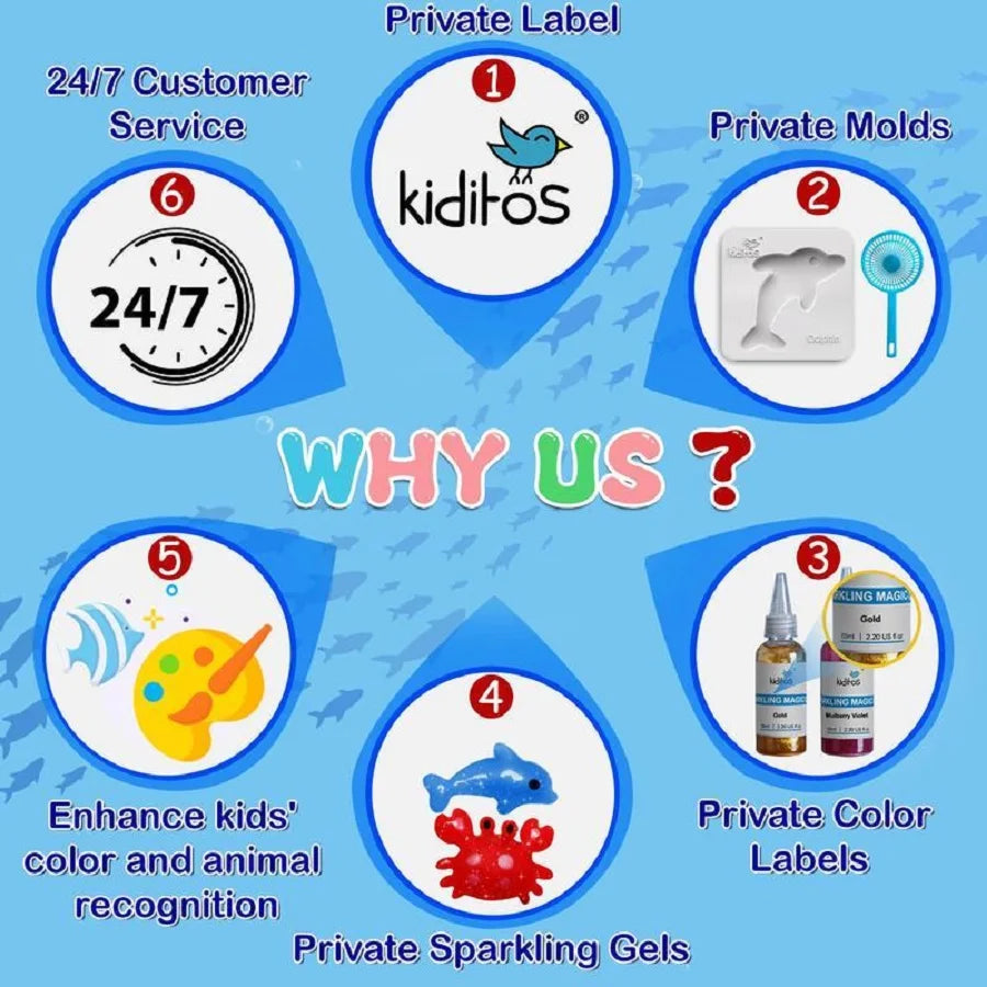 Kiditos Magic Water Elf Toy Kit – Squishies for Kids, 20 Gels & 10 Molds, Magic Gel Water Pets Sensory DIY Craft Kit, Party Favors & Summer Gifts for Kids Ages 3+